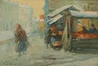 Erno Erb, Stragan zimą, olej, tektura
