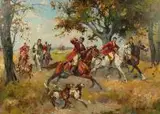 Juliusz Słabiak, Polowanie par force, olej, płótno