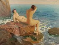 Feliks Michał Wygrzywalski, Nimfy na skale, 1927 r., 1927, olej, płótno
