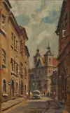 Jerzy Pawłowski, Warszawa, ul. Mostowa, ul. Freta, Kamienne schodki, 1959 r., 1959, technika mieszana, tektura