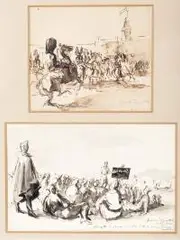 Feliks Topolski, Parada/Lekcja angielskiego w obozie polskiej armii w Szkocji, 1940 r., 1940, tusz lawowany, papier