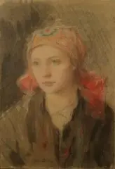 Teodor Axentowicz, Hucułka, pastel, papier, 50