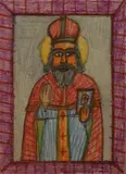 Nikifor Krynicki, Świety z księgą, kredka, ołówek, papier, 12