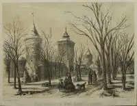 Henryk Walter, Brama Floriańska od strony Plantacyj w Krakowie, 1860 r., 1860, litografia, papier