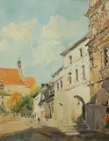 Tadeusz Bogusławski, Rynek w Kazimierzu Dolnym, 1958 r., 1958, akwarela, papier