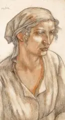 Eugeniusz Zak, Portret kobiety w chustce (obraz dwustronny), kredki, papier