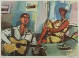 Zygmunt Menkes, Siedząca para (Love Song), litografia barwna, papier, 40