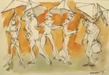 Otto Axer, Parasolki, 1975 r., 1975, tusz, akwarela, papier