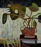 Łukasz Breitenbach, Filodendron na tle firany, 2016, 2016, olej, płótno