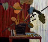 Łukasz Breitenbach, Filodendron na czerwonym tle, 2016, 2016, olej, płótno