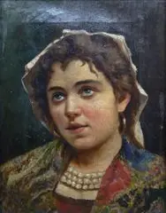 Wincenty Łukaszewicz, Portret młodej kobiety z perłami, olej, płótno