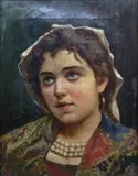 Wincenty Łukaszewicz, Portret młodej kobiety z perłami, olej, płótno