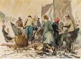 Powrót z połowu by Henryk Baranowski, olej, płótno, sold Mar 2017