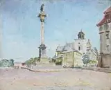 Ignacy Pinkas, Widok na Kolumnę Zygmunta w Warszawie, 1928 r., 1928, olej, tektura, 21