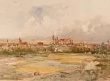 Juliusz Kossak, Panorama Krakowa, litografia barwna, papier, 20