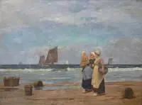 Peter Pulm, Bretonki na plaży, olej, płótno