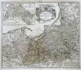 Spadkobiercy Homanna, Tabula Geographica, Totam Borussiam ut et Districtum Notecensem exhibens, Mapa Prus z Dystryktem Noteci; w lewym górnym rogu mapka przedstawiająca rejony Noteci w okolicach Inowrocławia; Norymberga, 1780 r.; miedzioryt kolorowany