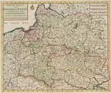 Isaak Tirion, Nieuwe kaart van t? Koninkryk Poolen verdeelt?, Mapa Polski pochodząca z ?Nieuwe en Beknopte Hand-Atlas?, Amsterdam, 1733 r., miedzioryt kolorowany, wym. 29