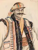 Franciszek Adam Jaźwiecki, Hucuł, 1942 r., 1942, akwarela, ołówek, kredki, papier