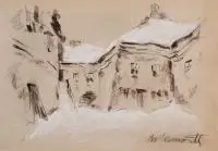 Bronisław Jamontt, Zaułek wileński zimą, pastel, papier