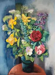 Moïse Kisling, Kwiaty w wazonie, gwasz na kollotypii, papier