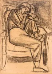 Andrzej Mierzejewski, Odpoczynek, czarna kredka, papier, 99