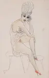 Maja Berezowska, Na taborecie, akwarela, tusz, papier