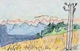 Pejzaż z górami by Józef Czapski, pisak, kredka, papier, sold Jan 2017