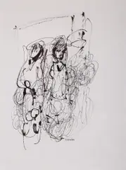 Postacie by Jadwiga Lesiecka, rysunek piórkiem, papier, 23, sold Jan 2017