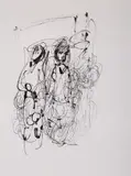 Jadwiga Lesiecka, Postacie, rysunek piórkiem, papier, 23