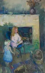 Maria Niekrasowa, Dziewczynki przy kominku, 2016, 2016, olej, płótno