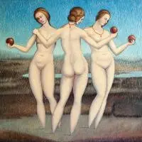 Trzy gracje, 2016 by Łukasz Czernicki, 2016, technika własna, akryl, płótno, sold Dec 2016
