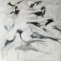 Iza Jaśniewska, Sny się spotykają po to pewnie żeby się nie minęły myśli rankiem, z cyklu PTAKI, 2016, 2016, akryl, płótno