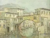Stanisław Chachuła, Uliczka południowego miasteczka, 1971 r., 1971, olej, tektura