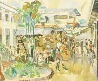 Antoni Kawałko, Bazar w Dżakarcie-Tjikni, 1966 r., 1966, olej, płótno