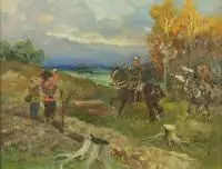 Jerzy Kossak, Wzięcie do niewoli, olej, tektura