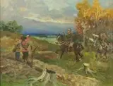 Jerzy Kossak, Wzięcie do niewoli, olej, tektura