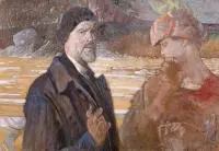 Jacek Malczewski, Autoportret ze św. Agnieszką, olej, tektura