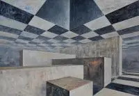 Kompozycja nr 3, 2016 by Iwona Gabryś, 2016, akryl, suchy pastel, węgiel, płótno, sold Nov 2016