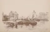 Antoni Suchanek, Motławka – widok spod Ołowianki z teki Gdańsk z 1957 r., litografia, papier