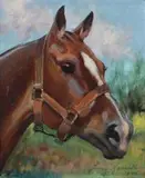 Łeb konia by Jerzy Kossak, olej, tektura, sold Oct 2016