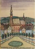 Kościół w miasteczku by Nikifor Krynicki, akwarela, 22, sold Oct 2016
