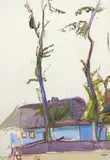 Wojciech Weiss, Pejzaż z chatą, akwarela, papier