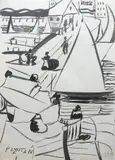 Stefan Szmaj, Przystań, 1963 r., 1963, tusz, papier