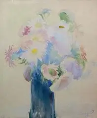 Leon Wyczółkowski, Chryzantemy w wazonie, 1929 r., 1929, akwarela, papier, 55