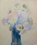 Leon Wyczółkowski, Chryzantemy w wazonie, 1929 r., 1929, akwarela, papier, 55