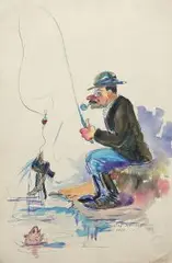 Gustaw Rogalski, Połów, 1930 r., 1930, tusz, akwarela, papier, 27