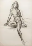 Jan Marcin Szancer, Akt siedzącej kobiety, węgiel, papier, 68