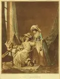 Trudne wyznanie, 1787 by Jean-francois Janinet Niclas Lafrensen, 1787, akwatinta ręcznie kolorowana akwarelą, sold Sep 2016