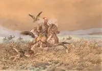 Juliusz Kossak, Kozak z ogarem i sokołem, 1899 r., 1899, akwarela, papier, 40